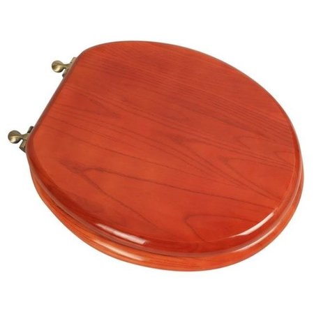 PLUMBING TECHNOLOGIES Plumbing Technologies 5F1R2-15AB Designer Solid Round Oak Wood Toilet Seat with Antique Brass Hinges; American Cherry 5F1R2-15AB